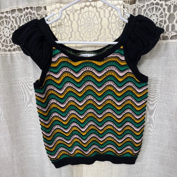 Kaily K Woman’s Crochet Short Ruffled Sleeve Multicolor Sweater Size M - Picture 1 of 5